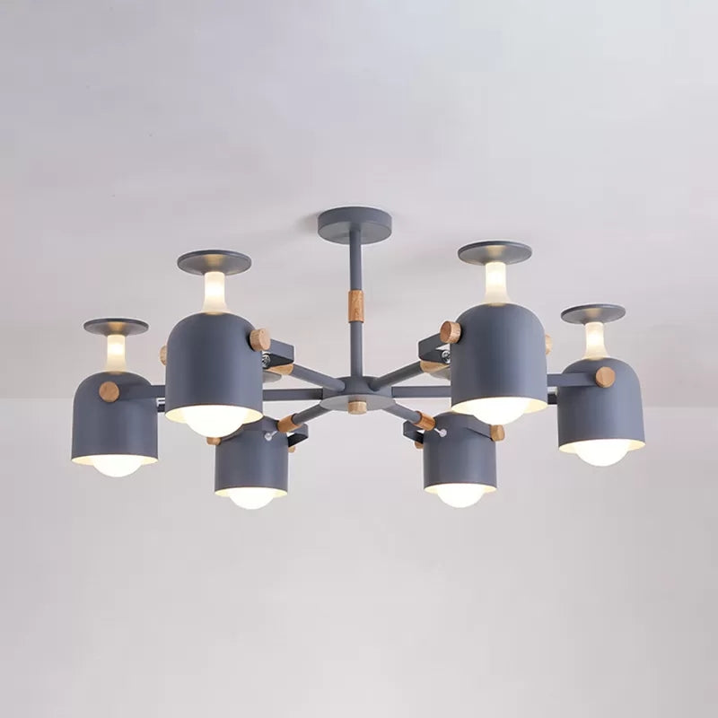 Macaron Colored Goblet Chandelier 6 Heads Nordic Metal Hanging Light for Study Room Grey Clearhalo 'Ceiling Lights' 'Chandeliers' Lighting' options 53771_0553d537-0182-4ffa-8e16-4a4aa05e240f