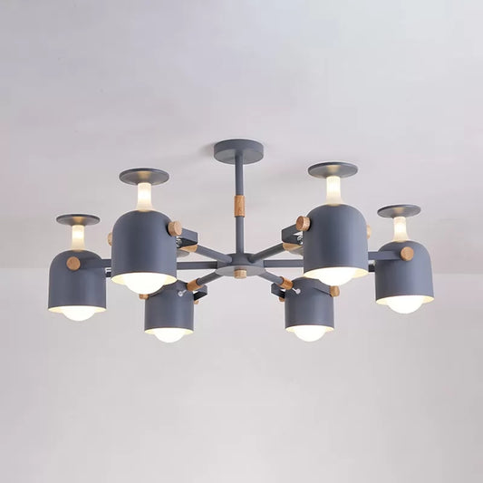 Macaron Colored Goblet Chandelier 6 Heads Nordic Metal Hanging Light for Study Room Clearhalo 'Ceiling Lights' 'Chandeliers' Lighting' options 53771