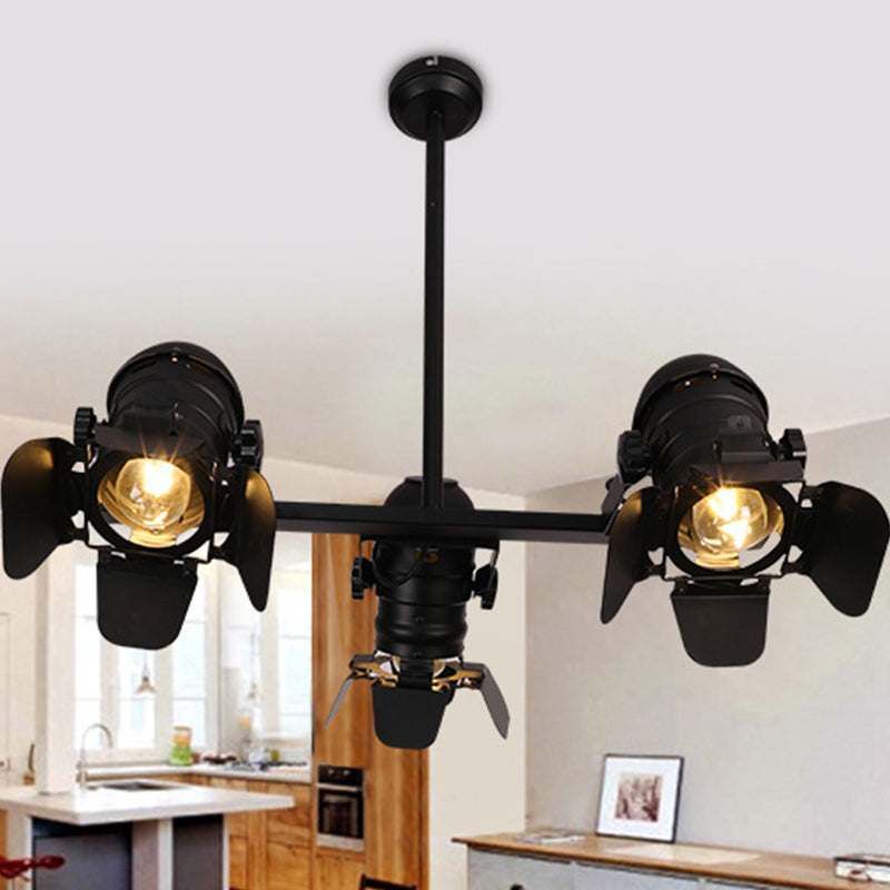 3-Light Camera Spotlight Art Deco Black Finish Metallic Island Lighting Fixture over Dining Table Clearhalo 'Ceiling Lights' 'Island Lights' Lighting' 537724