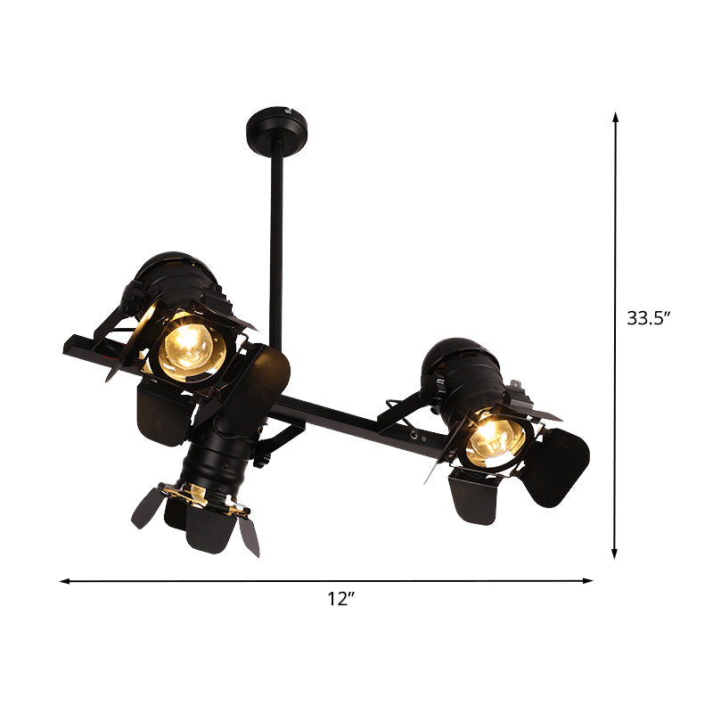 3-Light Camera Spotlight Art Deco Black Finish Metallic Island Lighting Fixture over Dining Table Clearhalo 'Ceiling Lights' 'Island Lights' Lighting' 537727