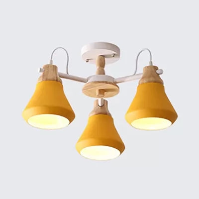 Child Bedroom Urn Shade Chandelier Metal 3-Bulb Nordic Stylish Pendant Light Yellow Clearhalo 'Ceiling Lights' 'Chandeliers' Lighting' options 53843_edcdee24-dce3-431d-be04-9772e398826b