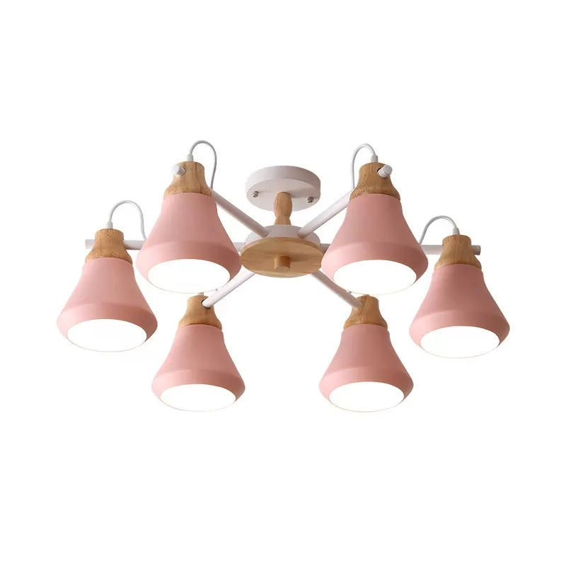Metal Urn Shaped Suspension Light Kindergarten Macaron Style Chandelier in Pink Clearhalo 'Ceiling Lights' 'Chandeliers' Lighting' options 53864