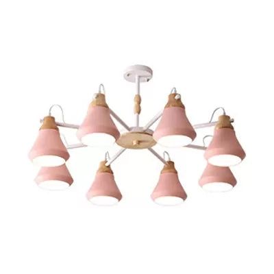 Metal Urn Shaped Suspension Light Kindergarten Macaron Style Chandelier in Pink 8 Pink Clearhalo 'Ceiling Lights' 'Chandeliers' Lighting' options 53866_e71acdf8-cae4-439b-95a7-500e0e9caf1e