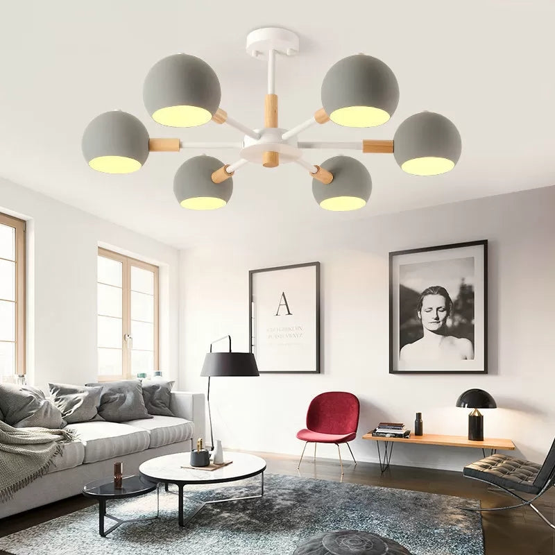 Kindergarten Snowflake Pendant Light with Orb Shade Metal 6-Bulb Nordic Chandelier Clearhalo 'Ceiling Lights' 'Chandeliers' Lighting' options 53947