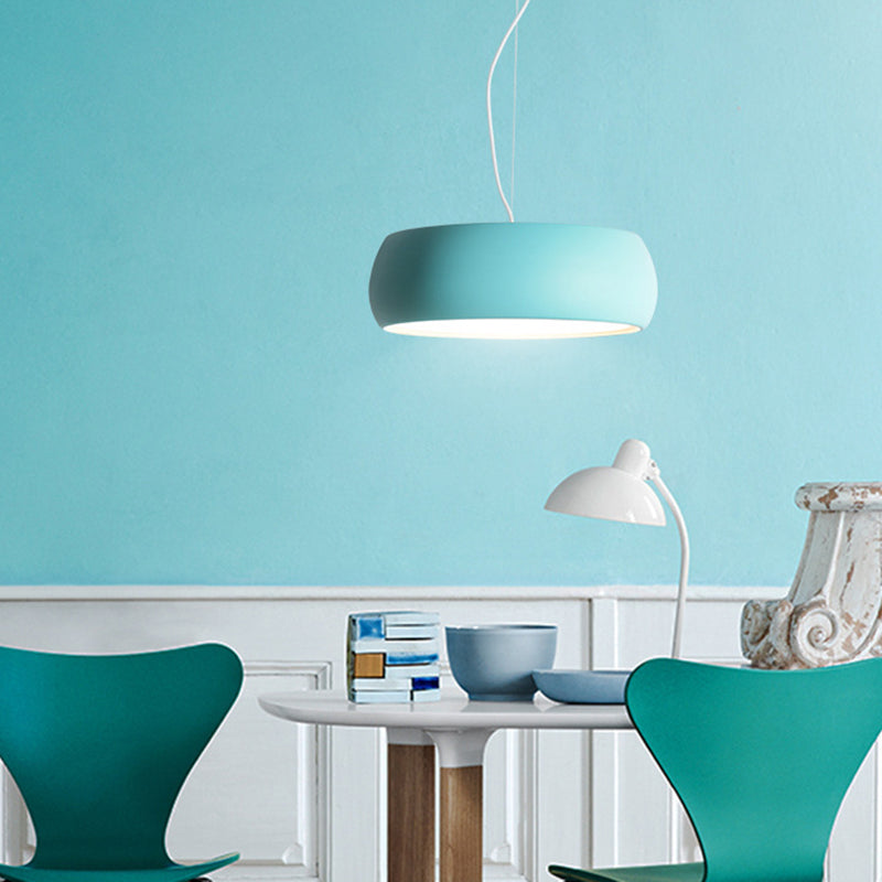 Blue Bowl Hanging Lamp Kit Macaron 10"/13"/17" Wide 1-Light Metal Pendant Lighting with Diffuser Blue Clearhalo 'Ceiling Lights' 'Modern Pendants' 'Modern' 'Pendant Lights' 'Pendants' Lighting' 540038