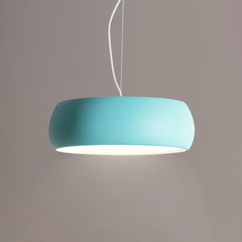 Blue Bowl Hanging Lamp Kit Macaron 10"/13"/17" Wide 1-Light Metal Pendant Lighting with Diffuser Clearhalo 'Ceiling Lights' 'Modern Pendants' 'Modern' 'Pendant Lights' 'Pendants' Lighting' 540039