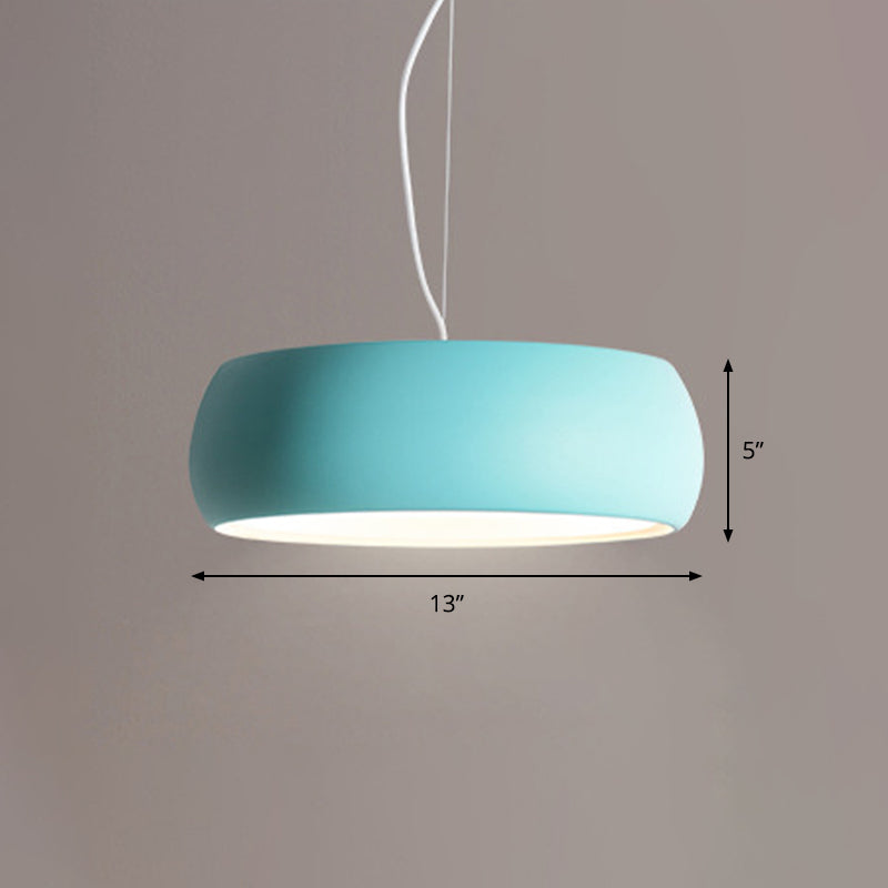 Blue Bowl Hanging Lamp Kit Macaron 10"/13"/17" Wide 1-Light Metal Pendant Lighting with Diffuser Clearhalo 'Ceiling Lights' 'Modern Pendants' 'Modern' 'Pendant Lights' 'Pendants' Lighting' 540041