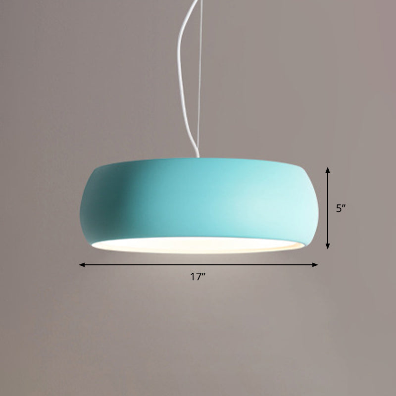 Blue Bowl Hanging Lamp Kit Macaron 10"/13"/17" Wide 1-Light Metal Pendant Lighting with Diffuser Clearhalo 'Ceiling Lights' 'Modern Pendants' 'Modern' 'Pendant Lights' 'Pendants' Lighting' 540042