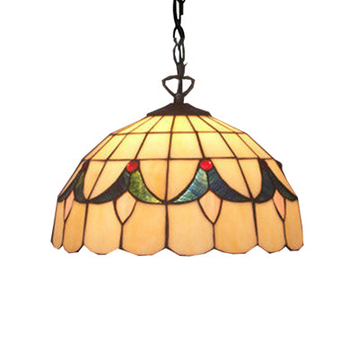 Beige/Blue Handcrafted Art Glass Dome Ceiling Lamp Antique 1 Bulb Suspension Pendant Light Clearhalo 'Ceiling Lights' 'Close To Ceiling Lights' 'Industrial' 'Middle Century Pendants' 'Pendant Lights' 'Pendants' 'Tiffany close to ceiling' 'Tiffany Pendants' 'Tiffany' Lighting' 54108