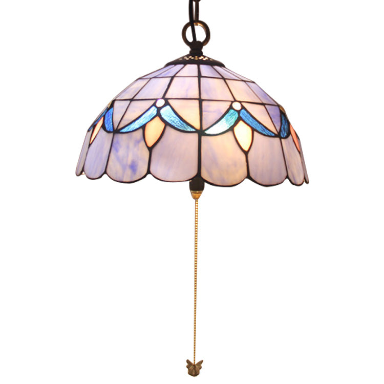 Beige/Blue Handcrafted Art Glass Dome Ceiling Lamp Antique 1 Bulb Suspension Pendant Light Clearhalo 'Ceiling Lights' 'Close To Ceiling Lights' 'Industrial' 'Middle Century Pendants' 'Pendant Lights' 'Pendants' 'Tiffany close to ceiling' 'Tiffany Pendants' 'Tiffany' Lighting' 54111