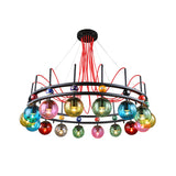 Black Round Ceiling Chandelier Vintage Colorful Glass 8/12/16 Bulbs Living Room Pendant Light with Billiard Decoration Clearhalo 'Ceiling Lights' 'Chandeliers' 'Glass shade' 'Glass' 'Industrial Chandeliers' 'Industrial' 'Middle Century Chandeliers' 'Pendant Lights' 'Tiffany' Lighting' 541507