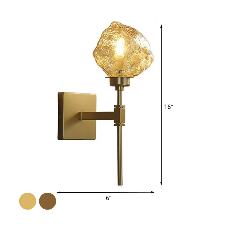 Ice Block Living Room Wall Light Sconce Traditional Metal 1 Head Smoke Gray/Amber Wall Lighting Fixture Clearhalo 'Wall Lamps & Sconces' 'Wall Lights' Lighting' 541516