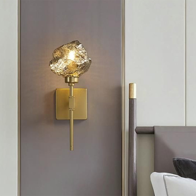 Ice Block Living Room Wall Light Sconce Traditional Metal 1 Head Smoke Gray/Amber Wall Lighting Fixture Clearhalo 'Wall Lamps & Sconces' 'Wall Lights' Lighting' 541518