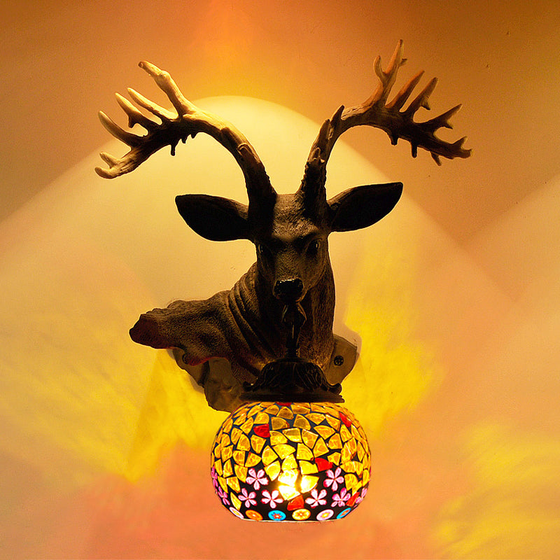 Glass Sconce with Deer Bowl Wall Light Fixture for Bar-Beige/Red/White Color Tiffany Style 1-Bulb Multicolor Beige Clearhalo 'Apliques' 'Iluminación' 'Industrial' 'Lámpara de Pared' 'Middle century wall lights' 'Tiffany' Hogar' 541528