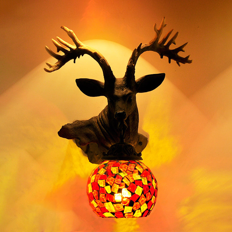 Glass Sconce with Deer Bowl Wall Light Fixture for Bar-Beige/Red/White Color Tiffany Style 1-Bulb Multicolor Rojo Clearhalo 'Apliques' 'Iluminación' 'Industrial' 'Lámpara de Pared' 'Middle century wall lights' 'Tiffany' Hogar' 541530