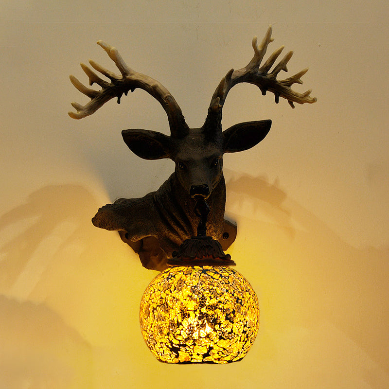 Glass Sconce with Deer Bowl Wall Light Fixture for Bar-Beige/Red/White Color Tiffany Style 1-Bulb Multicolor Amarillo Clearhalo 'Apliques' 'Iluminación' 'Industrial' 'Lámpara de Pared' 'Middle century wall lights' 'Tiffany' Hogar' 541531