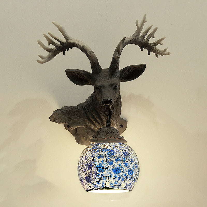 Glass Sconce with Deer Bowl Wall Light Fixture for Bar-Beige/Red/White Color Tiffany Style 1-Bulb Multicolor Azul Clearhalo 'Apliques' 'Iluminación' 'Industrial' 'Lámpara de Pared' 'Middle century wall lights' 'Tiffany' Hogar' 541532