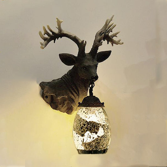 Glass Sconce with Deer Bowl Wall Light Fixture for Bar-Beige/Red/White Color Tiffany Style 1-Bulb Multicolor Blanco Clearhalo 'Apliques' 'Iluminación' 'Industrial' 'Lámpara de Pared' 'Middle century wall lights' 'Tiffany' Hogar' 541533