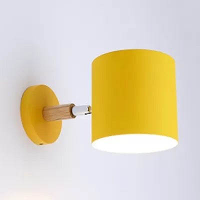 Rotatable Cylinder Wall Light One Head Macaron Style Metal Wall Lamp for Child Bedroom Yellow Clearhalo 'Wall Lamps & Sconces' 'Wall Lights' Lighting' 54288