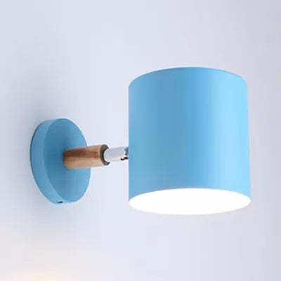 Rotatable Cylinder Wall Light One Head Macaron Style Metal Wall Lamp for Child Bedroom Blue Clearhalo 'Wall Lamps & Sconces' 'Wall Lights' Lighting' 54290