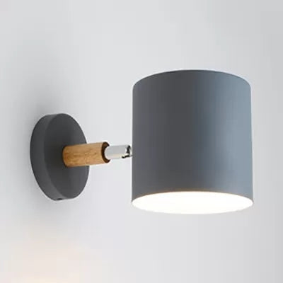 Rotatable Cylinder Wall Light One Head Macaron Style Metal Wall Lamp for Child Bedroom Grey Clearhalo 'Wall Lamps & Sconces' 'Wall Lights' Lighting' 54293