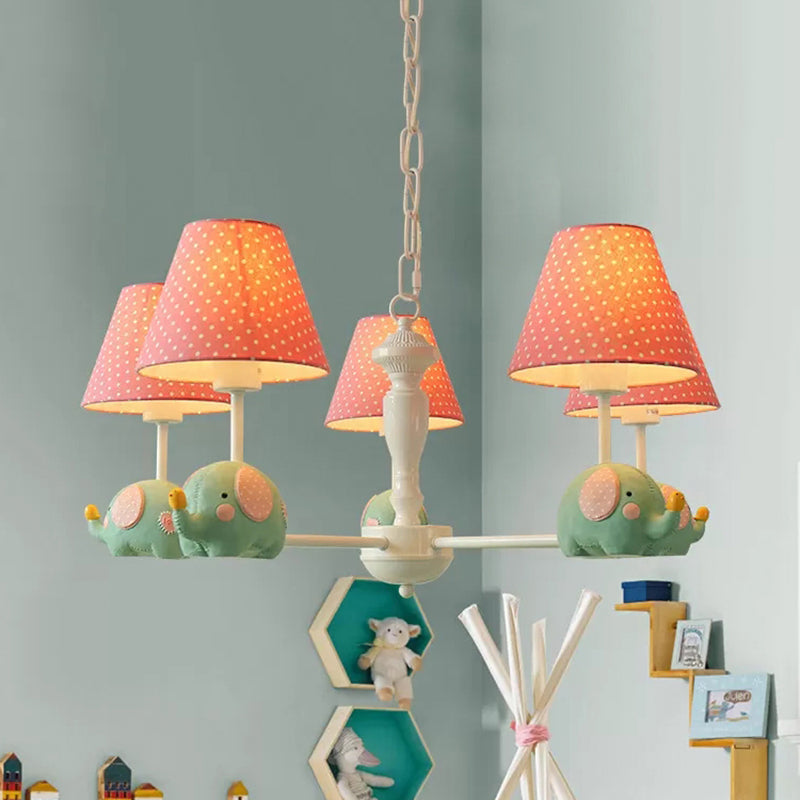 Animal Style Hanging Light Tapered Shade 5 Lights Metal Chandelier with Elephant for Child Bedroom Pink Clearhalo 'Ceiling Lights' 'Chandeliers' Lighting' options 54362_4057d543-9929-44e0-a396-19cc5ab68408