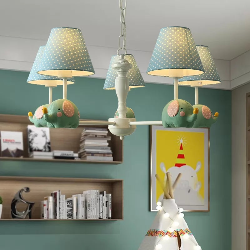 Animal Style Hanging Light Tapered Shade 5 Lights Metal Chandelier with Elephant for Child Bedroom Blue Clearhalo 'Ceiling Lights' 'Chandeliers' Lighting' options 54363_37ffc06c-5554-43f3-b0b1-fced85ae571f