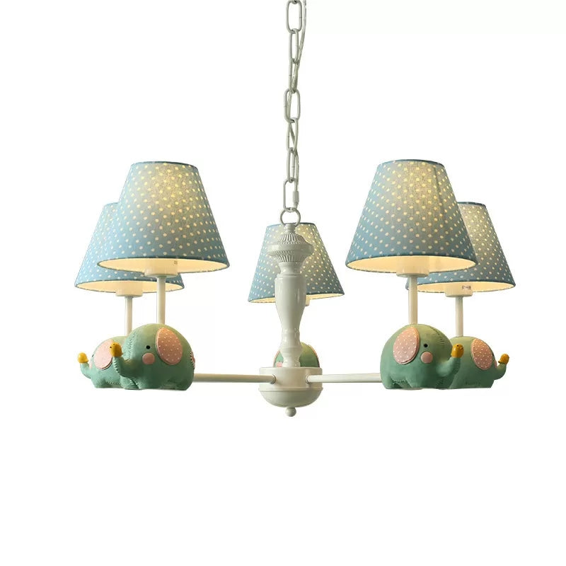 Animal Style Hanging Light Tapered Shade 5 Lights Metal Chandelier with Elephant for Child Bedroom Clearhalo 'Ceiling Lights' 'Chandeliers' Lighting' options 54364