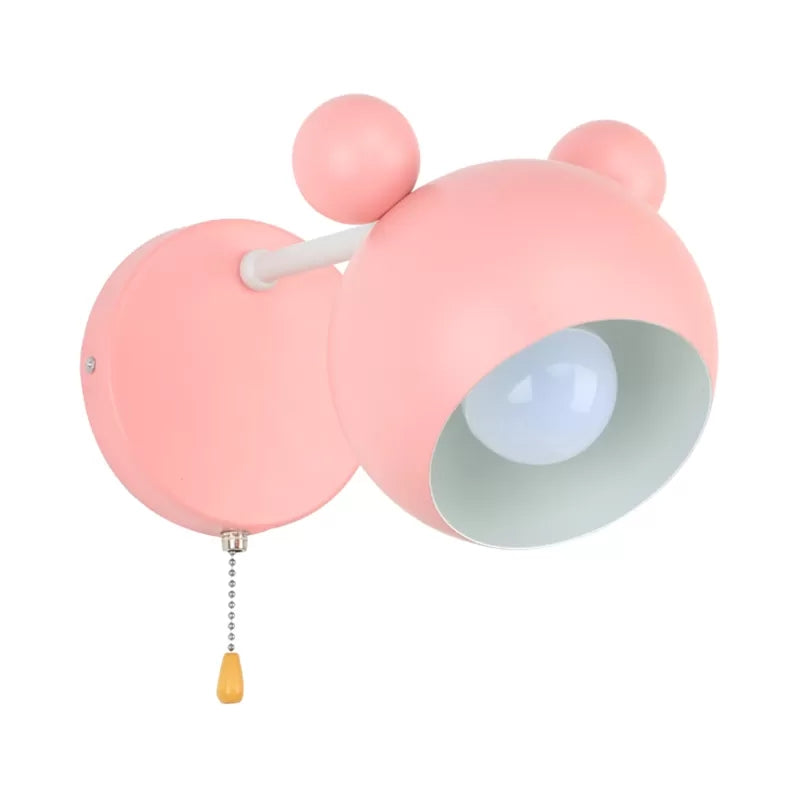 Macaron Mouse Wall Light with Pull Chain 1 Head Metal Sconce Light for Study Room Pink Clearhalo 'Wall Lamps & Sconces' 'Wall Lights' Lighting' 54396