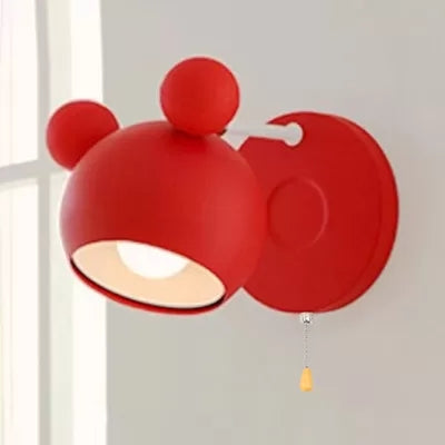 Macaron Mouse Wall Light with Pull Chain 1 Head Metal Sconce Light for Study Room Red Clearhalo 'Wall Lamps & Sconces' 'Wall Lights' Lighting' 54401