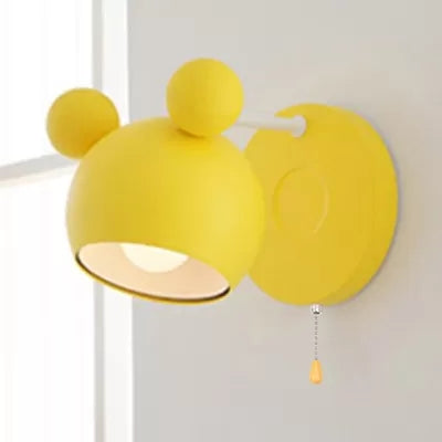 Macaron Mouse Wall Light with Pull Chain 1 Head Metal Sconce Light for Study Room Yellow Clearhalo 'Wall Lamps & Sconces' 'Wall Lights' Lighting' 54403