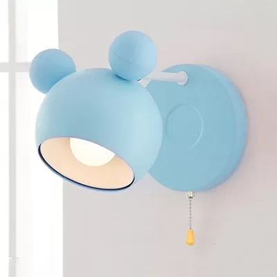 Macaron Mouse Wall Light with Pull Chain 1 Head Metal Sconce Light for Study Room Blue Clearhalo 'Wall Lamps & Sconces' 'Wall Lights' Lighting' 54405