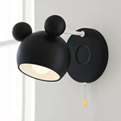 Macaron Mouse Wall Light with Pull Chain 1 Head Metal Sconce Light for Study Room Black Clearhalo 'Wall Lamps & Sconces' 'Wall Lights' Lighting' 54407