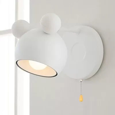 Macaron Mouse Wall Light with Pull Chain 1 Head Metal Sconce Light for Study Room White Clearhalo 'Wall Lamps & Sconces' 'Wall Lights' Lighting' 54410