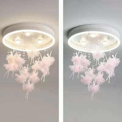 Round Canopy Flush Ceiling Light with Ballet Kids Acrylic Ceiling Lamp for Girls Bedroom Clearhalo 'Ceiling Lights' 'Close To Ceiling Lights' 'Close to ceiling' 'Flush mount' Lighting' 54437