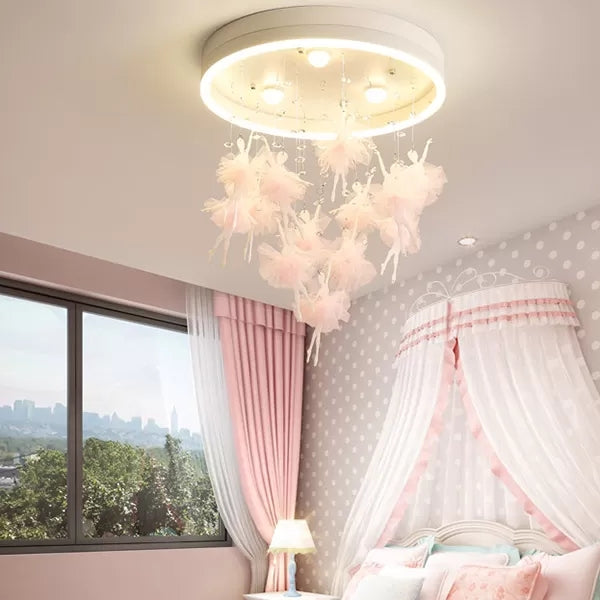 Round Canopy Flush Ceiling Light with Ballet Kids Acrylic Ceiling Lamp for Girls Bedroom Pink Clearhalo 'Ceiling Lights' 'Close To Ceiling Lights' 'Close to ceiling' 'Flush mount' Lighting' 54438