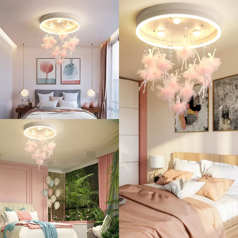 Round Canopy Flush Ceiling Light with Ballet Kids Acrylic Ceiling Lamp for Girls Bedroom Clearhalo 'Ceiling Lights' 'Close To Ceiling Lights' 'Close to ceiling' 'Flush mount' Lighting' 54439