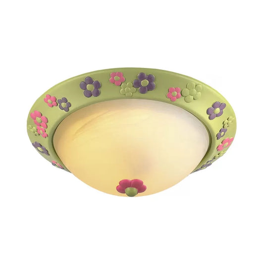 Modern Domed Flush Ceiling Light Glass Green Ceiling Lamp with Flower Deco for Kindergarten Clearhalo 'Ceiling Lights' 'Close To Ceiling Lights' 'Close to ceiling' 'Flush mount' Lighting' 54488