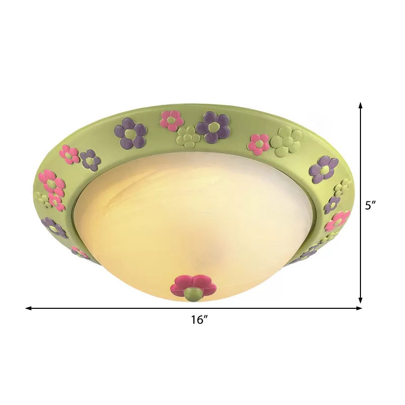 Modern Domed Flush Ceiling Light Glass Green Ceiling Lamp with Flower Deco for Kindergarten Clearhalo 'Ceiling Lights' 'Close To Ceiling Lights' 'Close to ceiling' 'Flush mount' Lighting' 54489