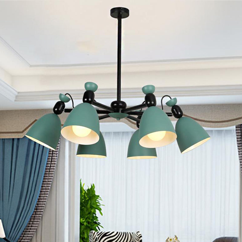 Domed Shade Living Room Chandelier Metal 6 Lights Macron Loft Hanging Light Green Clearhalo 'Ceiling Lights' 'Chandeliers' Lighting' options 54689_0e4e1a90-9508-4946-90c2-8ea50d0b2e80