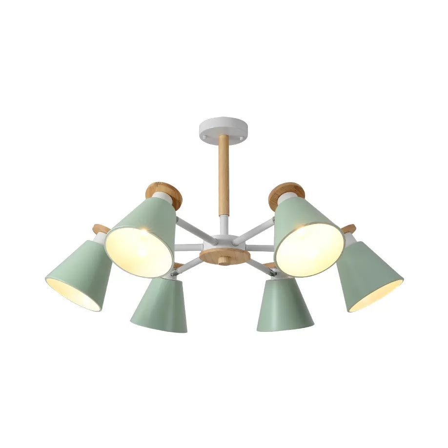 Rotatable Cone Living Room Chandelier Metal 6 Lights Macaron Loft Hanging Light Clearhalo 'Ceiling Lights' 'Chandeliers' Lighting' options 54803