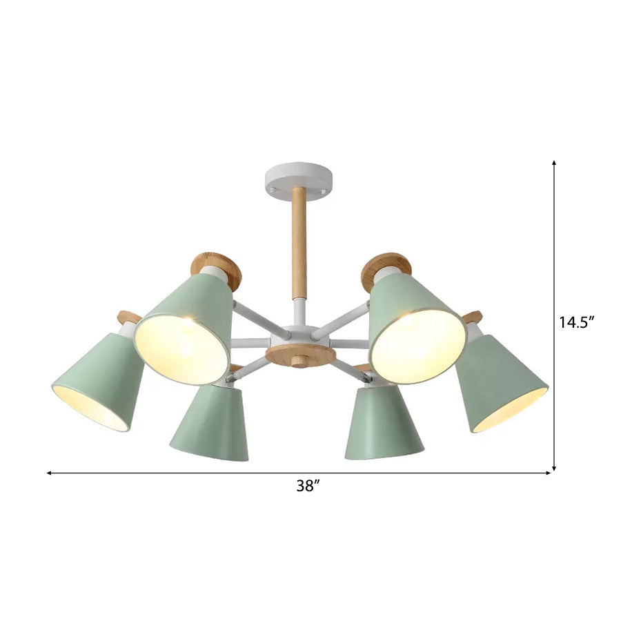 Rotatable Cone Living Room Chandelier Metal 6 Lights Macaron Loft Hanging Light Clearhalo 'Ceiling Lights' 'Chandeliers' Lighting' options 54804