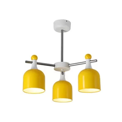 Living Room Kindergarten Hanging Light with Cup Shade Metal Macaron Yellow Chandelier 3 Yellow Clearhalo 'Ceiling Lights' 'Chandeliers' Lighting' options 54830_fbb73df3-03e0-4b3b-be26-edf132d314a1