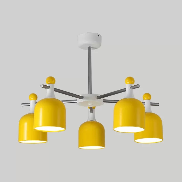 Living Room Kindergarten Hanging Light with Cup Shade Metal Macaron Yellow Chandelier 5 Yellow Clearhalo 'Ceiling Lights' 'Chandeliers' Lighting' options 54831_94f6c3d7-5fe6-4c12-bc7c-7f28cd841618