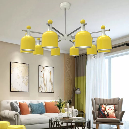 Living Room Kindergarten Hanging Light with Cup Shade Metal Macaron Yellow Chandelier Clearhalo 'Ceiling Lights' 'Chandeliers' Lighting' options 54834