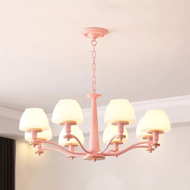 Macaron Style Pendant Light with Urn Shade 6 Heads Metal Chandelier for Living Room Pink Clearhalo 'Ceiling Lights' 'Chandeliers' Lighting' options 54860_702277e5-8b9e-4f82-8832-801af78aa7b2