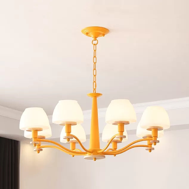 Macaron Style Pendant Light with Urn Shade 6 Heads Metal Chandelier for Living Room Yellow Clearhalo 'Ceiling Lights' 'Chandeliers' Lighting' options 54865_fb9ffd2e-75f5-4f82-a0ac-59e5860649e2