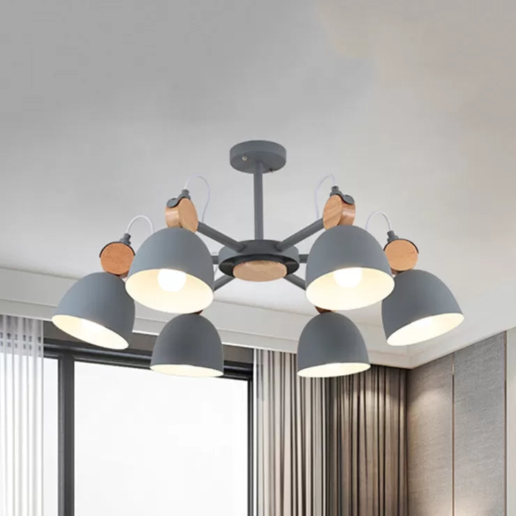 Rotatable Nursing Room Chandelier Metal 6 Heads Nordic Hanging Pendant Grey Clearhalo 'Ceiling Lights' 'Chandeliers' Lighting' options 54892_e5fb5968-4038-489f-946c-cb497386abaf