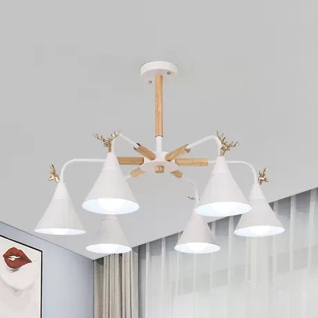 Metal Conical Pendant Light with Antlers Dining Room 6 Lights Macaron Chandelier White Clearhalo 'Ceiling Lights' 'Chandeliers' Lighting' options 54901_63a5dcf5-a4ba-45d4-814c-015250290daa