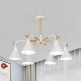 Metal Conical Pendant Light with Antlers Dining Room 6 Lights Macaron Chandelier Clearhalo 'Ceiling Lights' 'Chandeliers' Lighting' options 54901